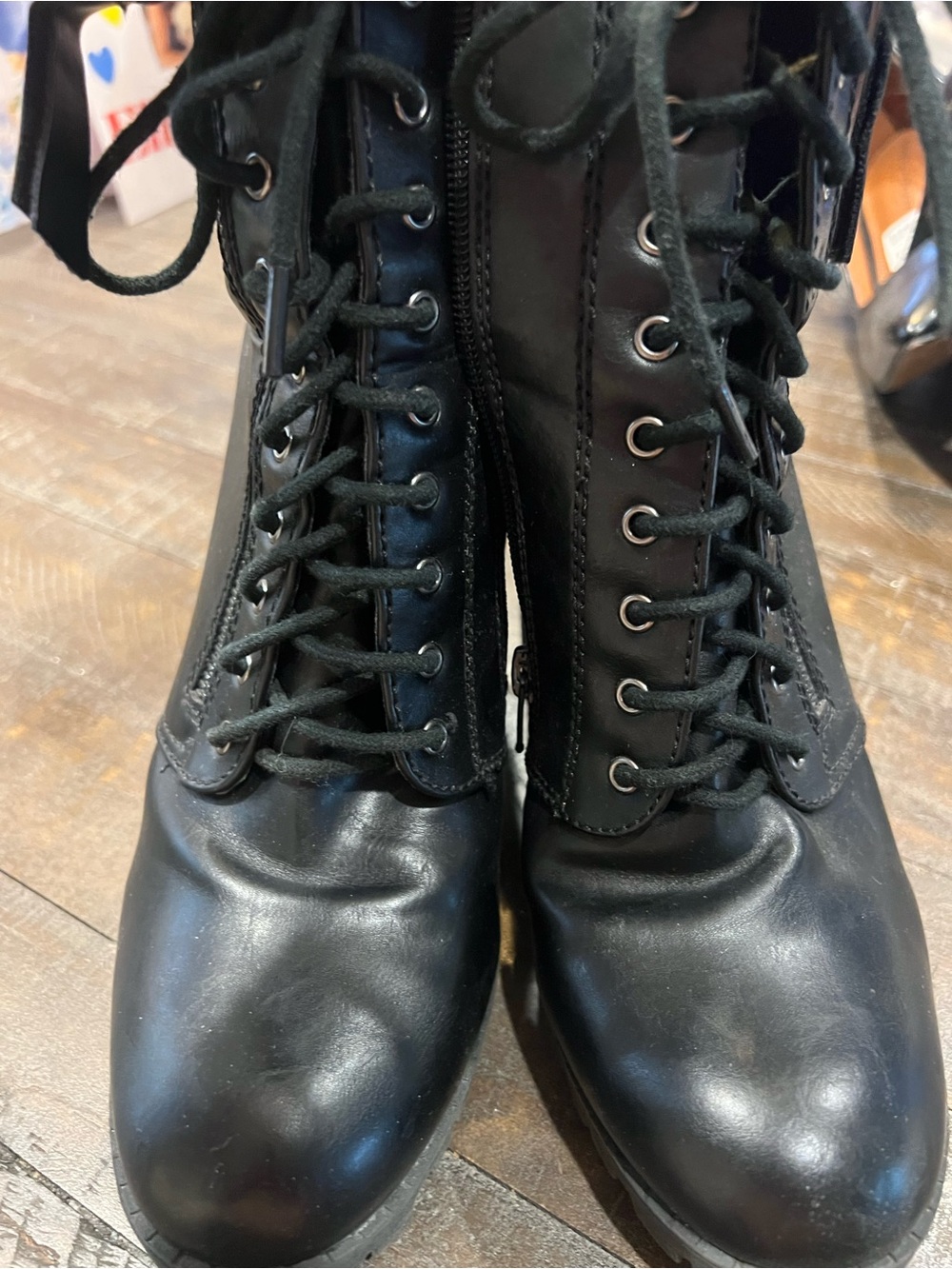 Soda Black Lace-Up Combat Boots with Side Zipper